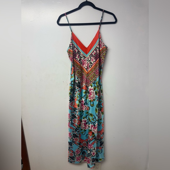 Natori Women’s Maxi Dress Medium Blue Floral Boho Spaghetti Strap Summer Resort - Picture 1 of 6